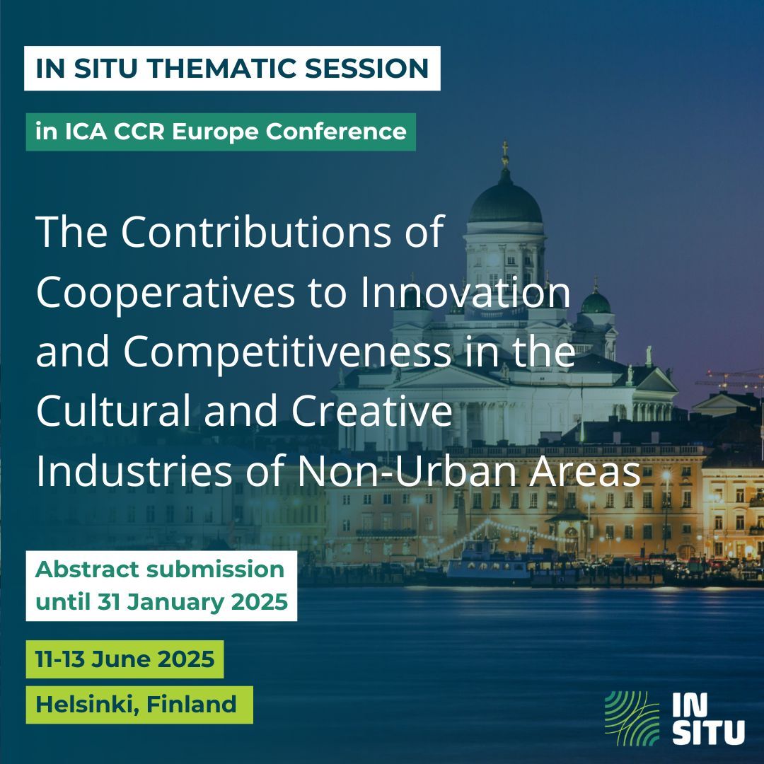👀 Will YOU be in Helsinki this summer? 🌍 IN SITU is hosting a session at the ICA CCR Europe conference on how cooperatives are reshaping cultural industries in non-urban areas. Don't miss it! Deadline's approaching.
🔗 More info: buff.ly/40g1rys
#INSITUCulture