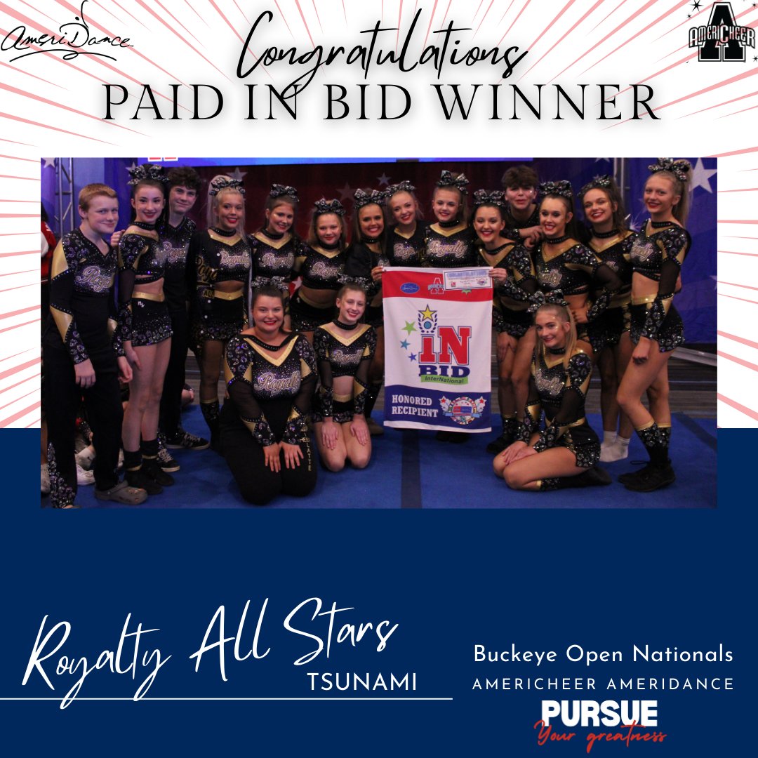 AmeriCheer87's tweet photo. Congrats to these InBid winners - we hope to see you in Orlando in March 2025 for the AmeriCheer AmeriDance InterNationals. 
@RoyaltyAllStars
@GMschools
@StudioAllStars https://t.co/hCuHv1LwKv
