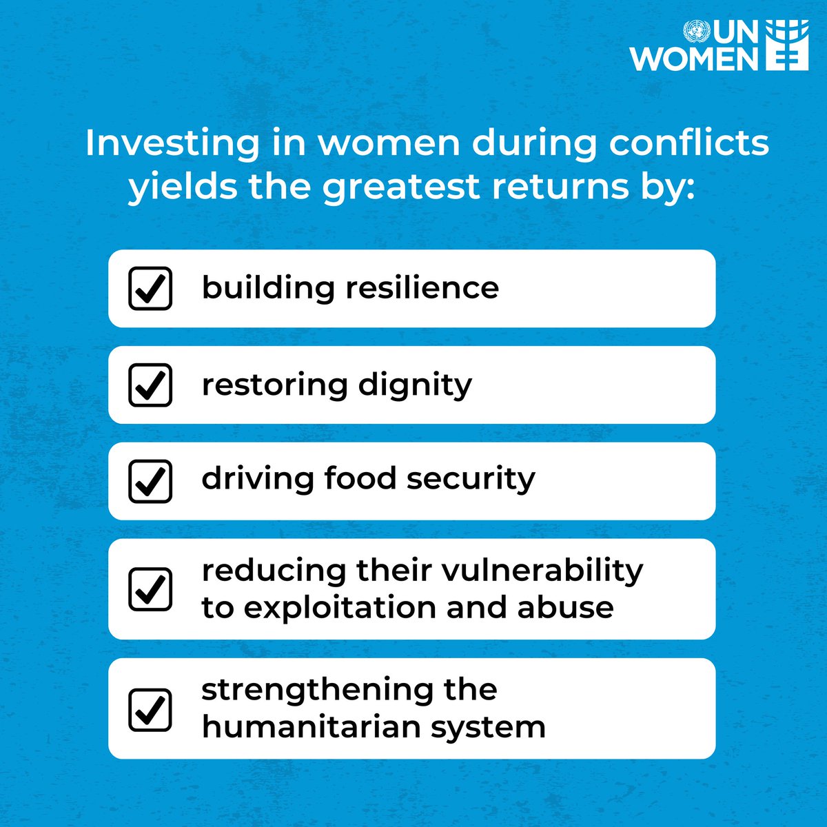 During crises, investing in women isn’t optional, it’s essential.

This is not just about meeting their immediate needs, it is about building a more just, inclusive, and resilient world #ForAllWomenAndGirls.

Learn more: unwo.men/cI5i50UHQWZ