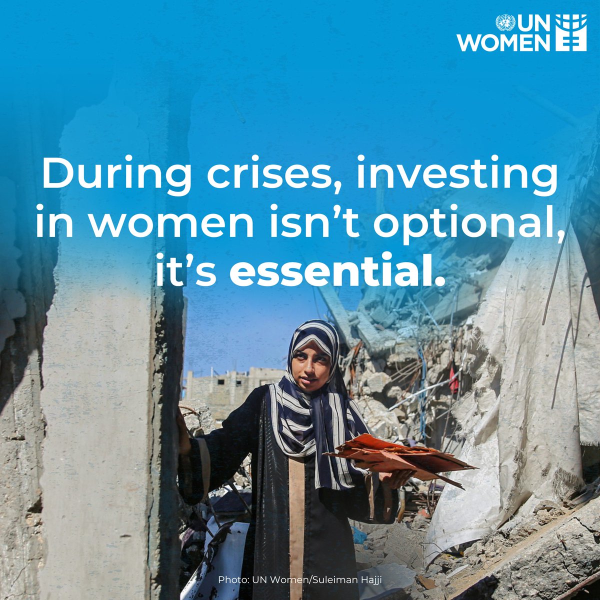 UN_Women's tweet photo. During crises, investing in women isn’t optional, it’s essential.

This is not just about meeting their immediate needs, it is about building a more just, inclusive, and resilient world #ForAllWomenAndGirls.

Learn more: https://t.co/yJDWj6I0OR https://t.co/gg1hxbH1Dh