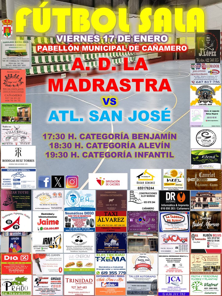⚽️ Jornada 9 ⚽️

🆚 @clubathleticosanjose_oficial 
📍 Pabellón municipal de Cañamero 
📆  Viernes 17
⏱️ 17:30-18:30-19:30 H

❤️ SOMOS EQUIPO 🤍
