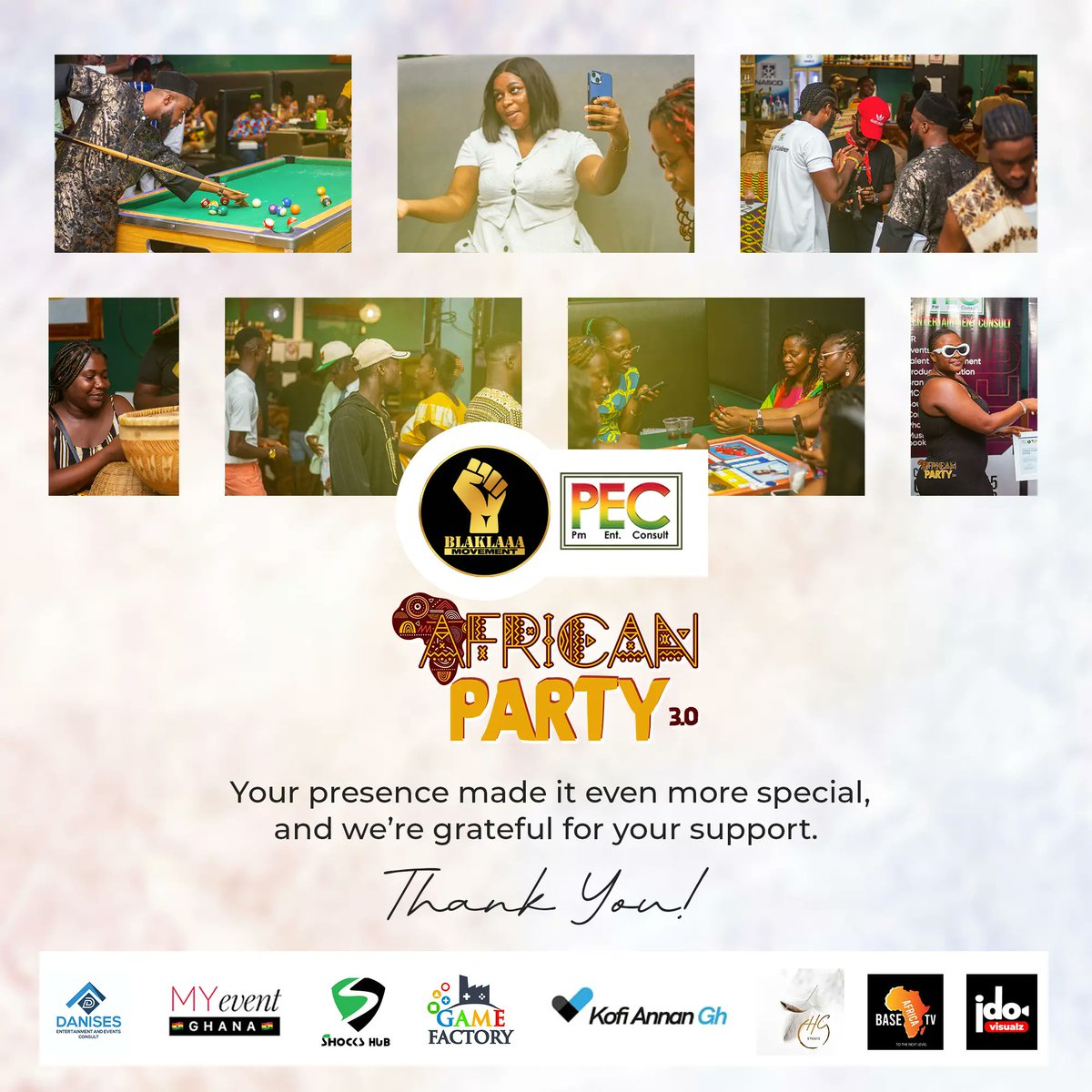 PmDePresenter's tweet image. Thank You 🙏🏿 #AfricanParty3 🎊🎉🤩

@PmEntConsult : Hub Of Excellence. 👌🏿

@BlaklaaaGH : Proud To Be Black. ✊🏿

#Afrocentric #AfroCulture #AfroVibe #Afro #Party #UpnessStill #Blaklaaa 💥