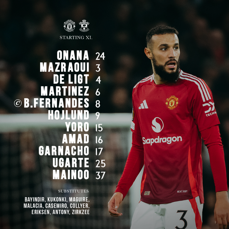 ManUtd's tweet photo. Here are your Red Devils to face the Saints 👊

#MUFC || #MUNSOU