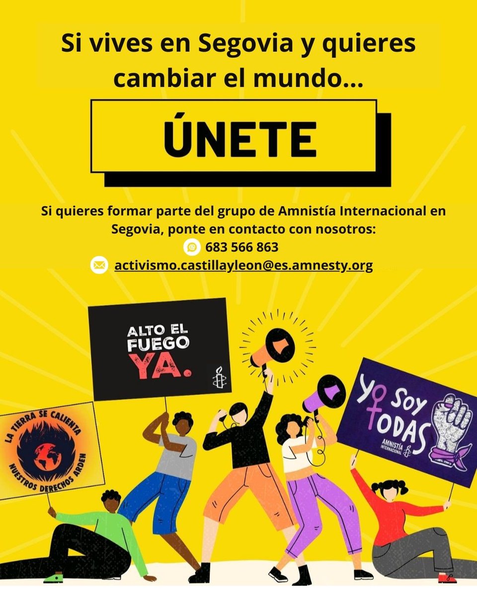 amnistiacyl's tweet photo. ¡Buscamos activistas en Segovia!
Si quieres formar parte de Amnistía Internacional en Segovia ¡contáctanos!
¡Es hora de alzar la voz por los derechos humanos!
683 566 863 
activismo.castillayleon@es.amnesty.org https://t.co/S0VTIEtbbH