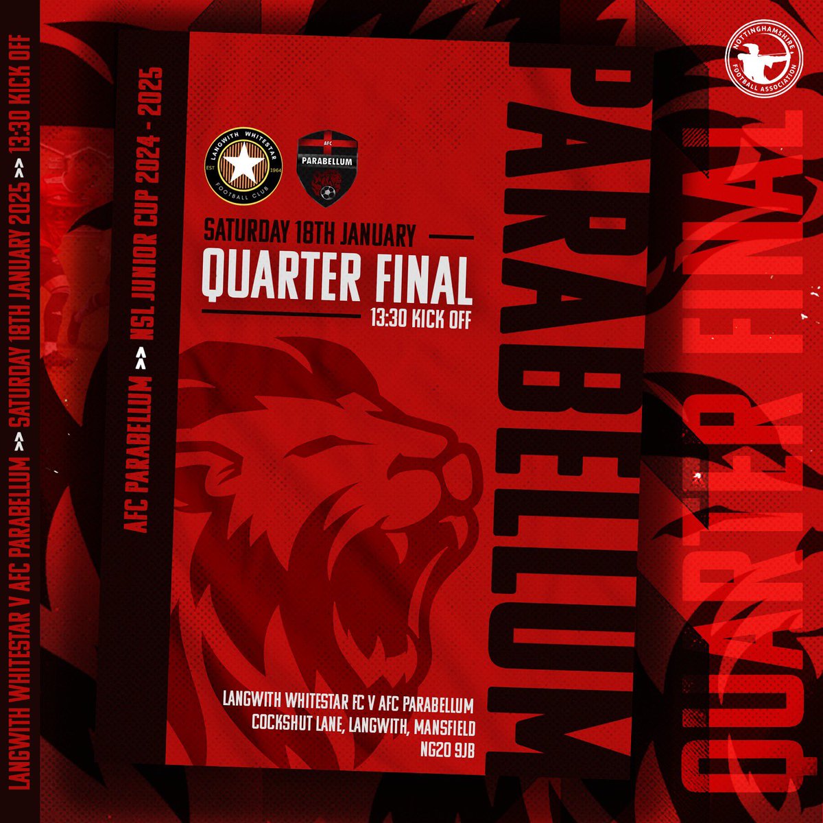 🔴⚫️ Junior cup Quarter Final🔴⚫️

Our biggest game of the season this Saturday as we head over to Mansfield to face up against <a href="/FcWhitestar/">Langwith Whitestar FC</a>!