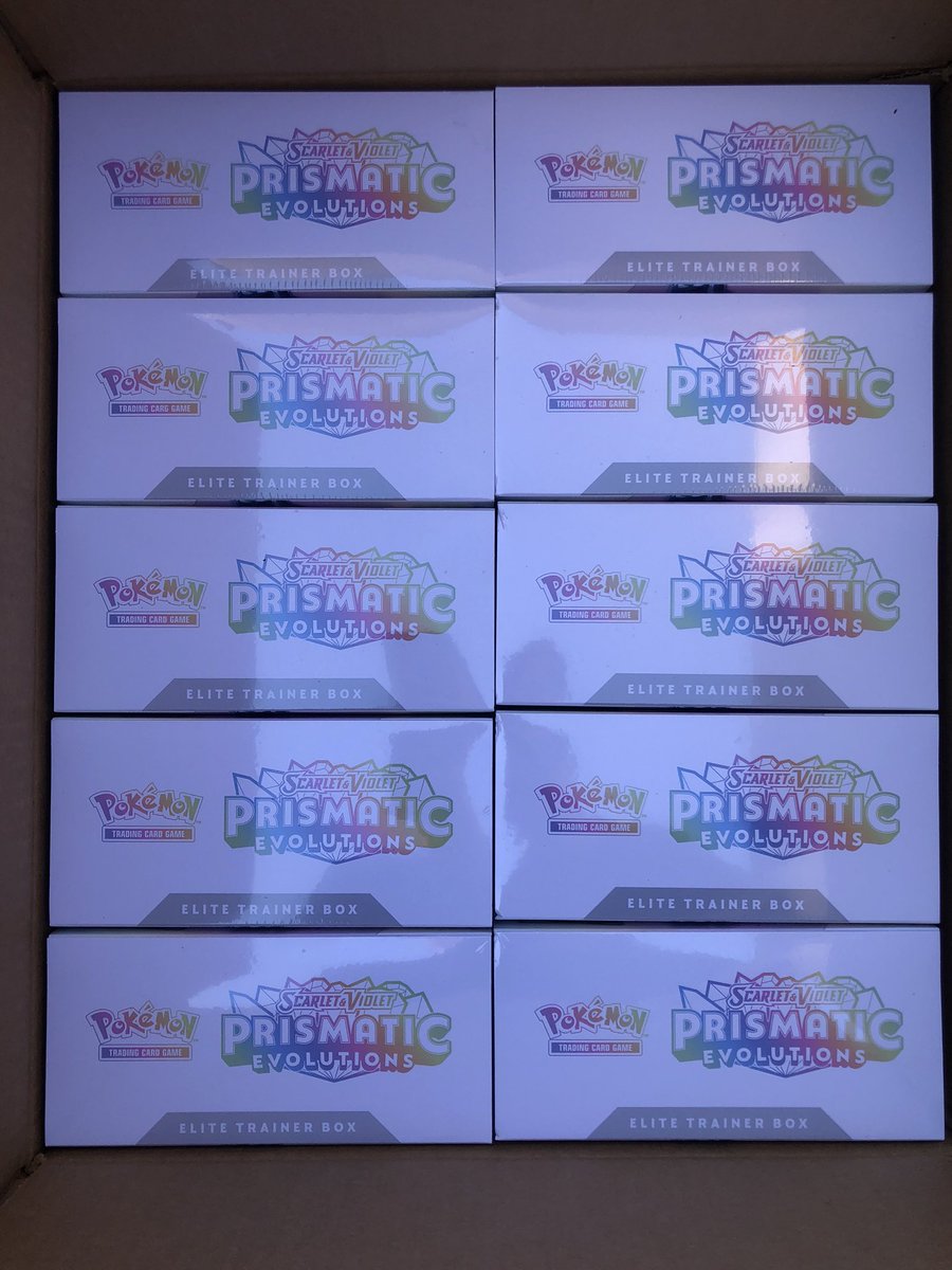 DaShoefreak's tweet photo. Some of the Pokémon Prismatic Evolution ETBs arrived from Walmart #pokemon #PrismaticEvolutions https://t.co/FhkmW75sFN