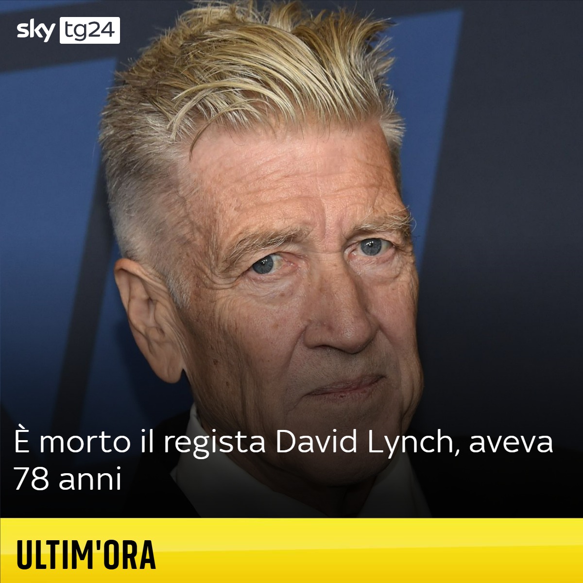 SkyTG24's tweet photo. È morto il regista David Lynch, aveva 78 anni. A dare la notizia della scomparsa è stata la famiglia attraverso un comunicato diffuso online https://t.co/Onz58rgoJ3 https://t.co/oxO6HicDVg