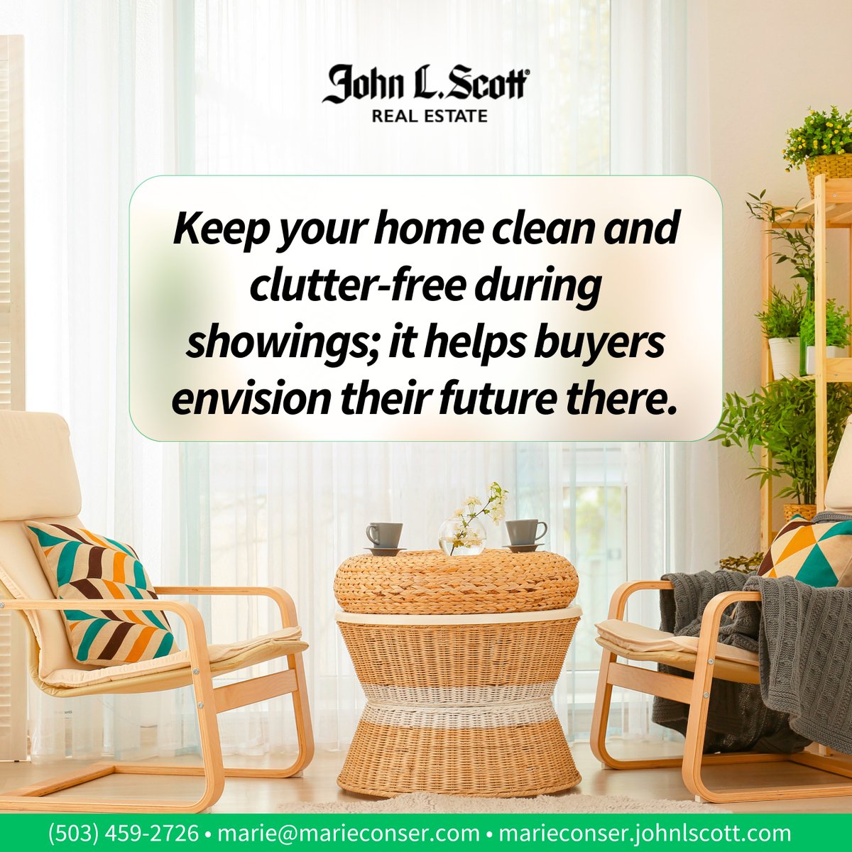 MarieConser's tweet photo. A tidy, organized space makes it easier for potential buyers to visualize their life in your home. 
Want more tips on preparing your home for a successful showing? Let’s connect!

#HomeSellingTips #CleanAndClutterFree #FirstImpressionsMatter https://t.co/aka0AIvrHd