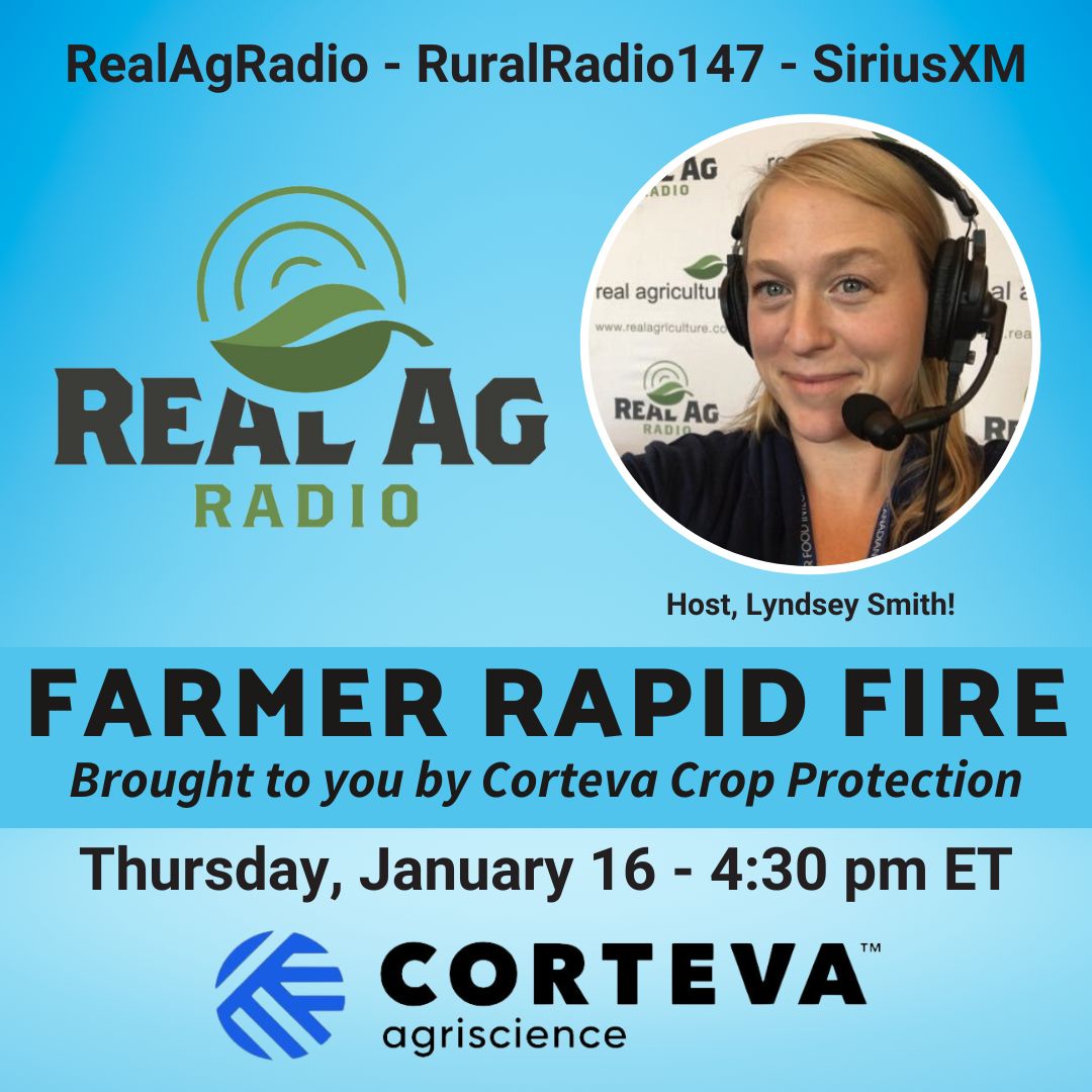 Tune in to #RealAgRadio at 430 E on @RuralRadio147 for the #FarmerRapidFire brought to you by <a href="/CortevaCA/">Corteva Canada</a>. @RealLoudLyndsey checks in w/ <a href="/drew_spoelstra/">Drew Spoelstra</a>, <a href="/MbRichlanefarms/">Rich Lane Farms</a>, Charlene Wattam, <a href="/RagenKajen/">Kresten Jorgenson</a>, &amp; #saskag Crop Protection Agronomist, Rhett Duke! #cdnag #ontag