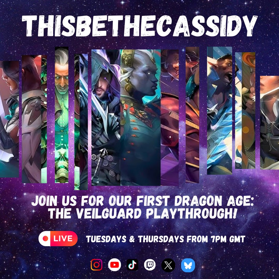 ✨ DRAGON AGE: THE VEILGUARD FIRST PLAYTHROUGH DAY THREE! ✨ Join us LIVE now or between 7pm and 9pm GMT today as the playthrough continues! twitch.tv/thisbethecassi… Come enjoy some fantasy silliness with the BANTERGUARD! #ThisBeTheCommunity #community #dragonage #firstplaythrough