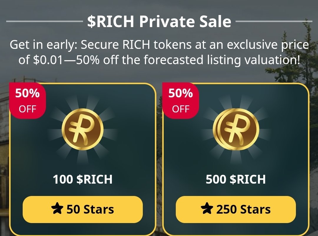 🔑 Unlock Wealth with $RICH Tokens! 💎

Rich Dog gives you 3 ways to earn $RICH:
💰 Referrals
🪧 In-game Trading
🏦 Airdrops (coming soon!)

💰 How to Get Airdrops:

Convert your hourly profits to $RICH tokens.

Get extra bonuses on in-app payments made with Stars or crypto.

⭐️
