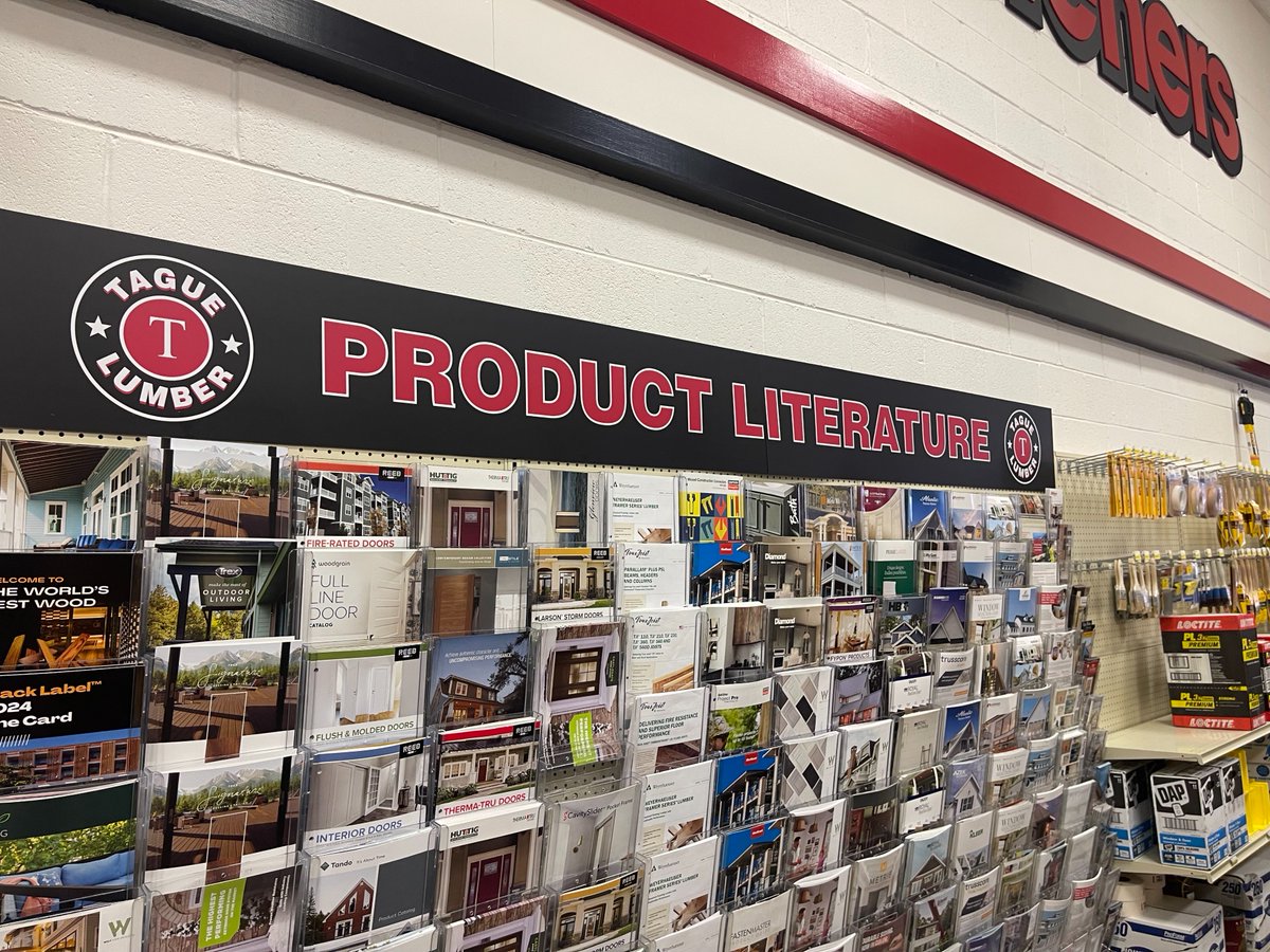 taguelumber's tweet photo. Knowledge is power, especially when it comes to the products you work with! 📚 Explore the updated Product Literature walls at all Tague Lumber locations to stay informed and inspired. https://t.co/DahDpGMEVO