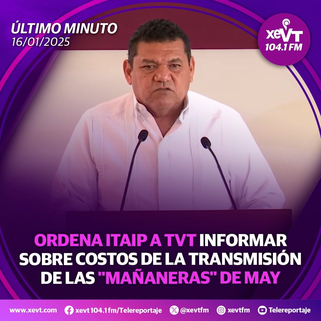 xevtfm's tweet image. #ÚltimoMinuto🔴Ordena el @itaiptabasco a #TVT, informar sobre los costos de la transmisión de las "mañaneras" de Javier May