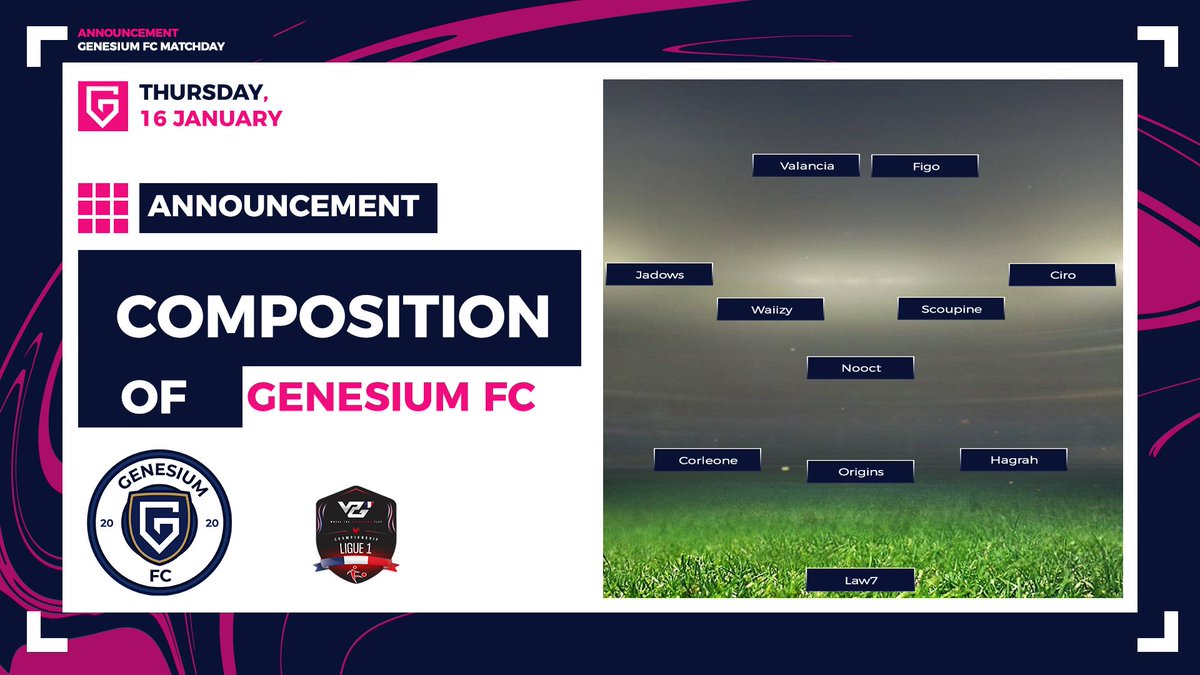 𝐌𝐀𝐓𝐂𝐇𝐃𝐀𝐘 ⚽️

🗓️ 16 Janvier

🏆 <a href="/VPGFrance_/">VPG France</a>  •L1 🇫🇷
🆚 @Bozox_esp 
🆚 <a href="/xWS_Issou_FC/">xWS Issou FC</a>

🎙️ 21H20 • twitch.tv/GenesiumFC

<a href="/TeamGenesium/">Genesium 🌴</a> @AguiasCP #WhereItBegins 👾