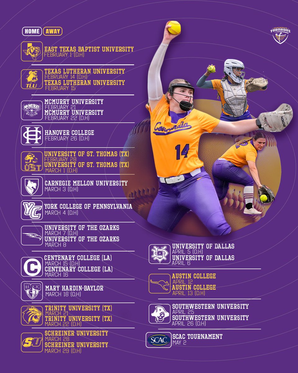 CTXAthletics's tweet photo. 🔥 The wait is OVER! 🔥

Hey Concordia Softball fans! 🥎✨ The 2025 schedule is finally HERE‼️

📆 Mark your calendars😤💥

🗣️ Tag your squad, grab your gear, and get ready to MAKE SOME NOISE. The journey to greatness starts NOW! 🚀💫

#TornadoNation https://t.co/nir3WoexpY