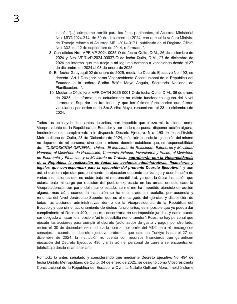 veroniabad's tweet photo. 🔺️#ALERTA Se me sigue negando el acceso a mi despacho en Vicepresidencia  @Vice_Ec con sentencia escrita y notificaciones entregadas a: @Presidencia_Ec
@FFAAECUADOR
@AsambleaEcuador @ContraloriaECU @DEFENSORIAEC @CNE @TCE mientras la Ministra de Trabajo @ivonneabogada que está en desacato "dispone a los servidores de la Vicepresidencia trabajar telematicamente" a una Institución que no le compete, y aún esperan que cumpla con las funciones asignadas por el Decreto #490, una contradicción (ándate pero no puedes); así que he tenido que consultar desde mi correo personal a la secretaria Gellibert @CynthiaGelliber, me explique: ¿qué acciones se han realizado desde la Vicepresidencia para cumplir esta inconstitucional y discriminatoria disposición? Y no tengo respuesta hasta hoy.

Aquí comparto el documento 👇🏻