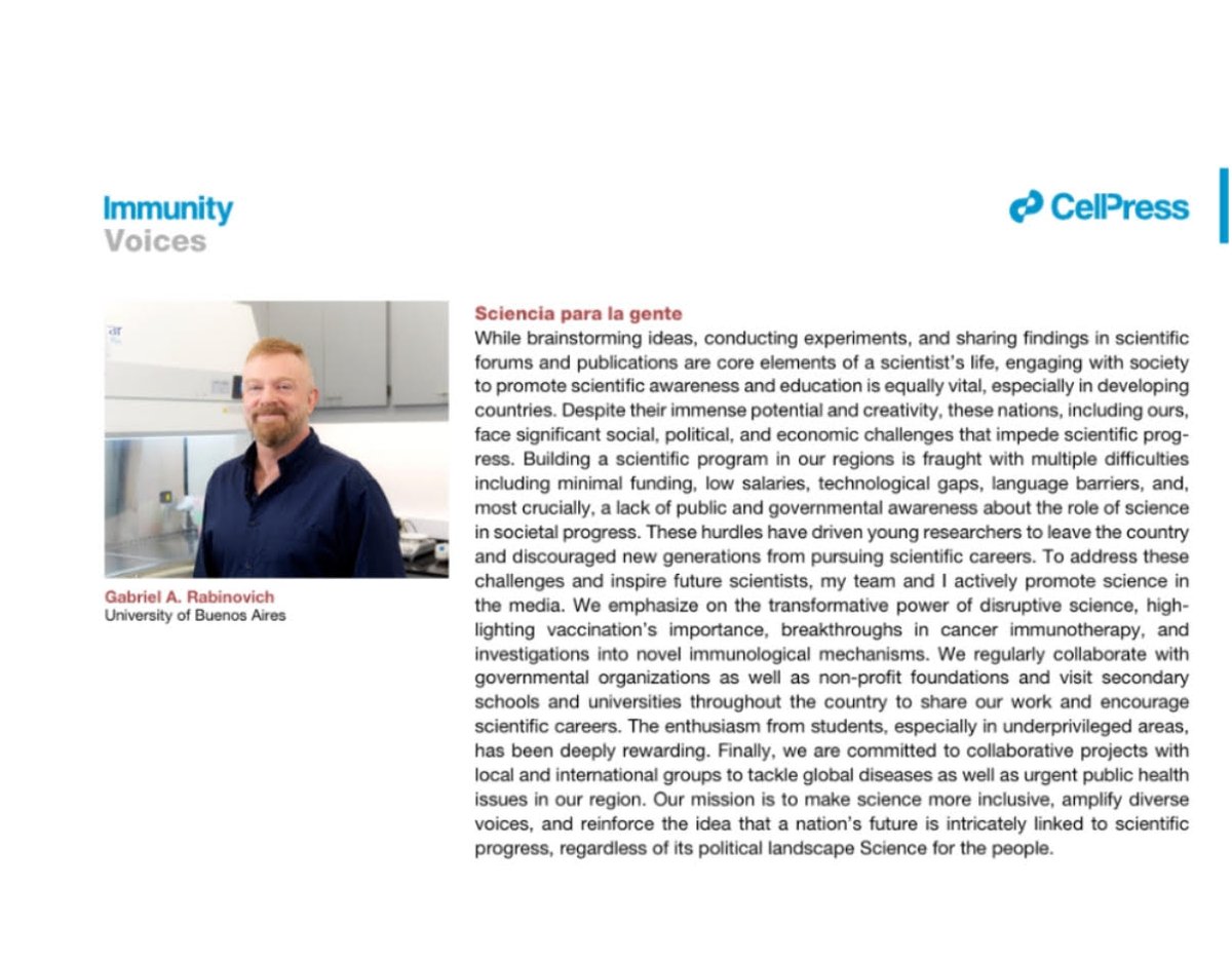 Gabriel Rabinovich (@gabyrabi) on Twitter photo I am thrilled to be part of this Special Article highlighting the service of immunologists to the community beyond the discovery process. Honored to share this piece with scientists that I admire so much like <a href="/MiriamMerad/">Miriam Merad, MD, PhD</a> <a href="/Johanna_A_Joyce/">Johanna Joyce</a>
cell.com/immunity/fullt… I am thrilled to be part of this Special Article highlighting the service of immunologists to the community beyond the discovery process. Honored to share this piece with scientists that I admire so much like <a href="/MiriamMerad/">Miriam Merad, MD, PhD</a> <a href="/Johanna_A_Joyce/">Johanna Joyce</a>
cell.com/immunity/fullt…