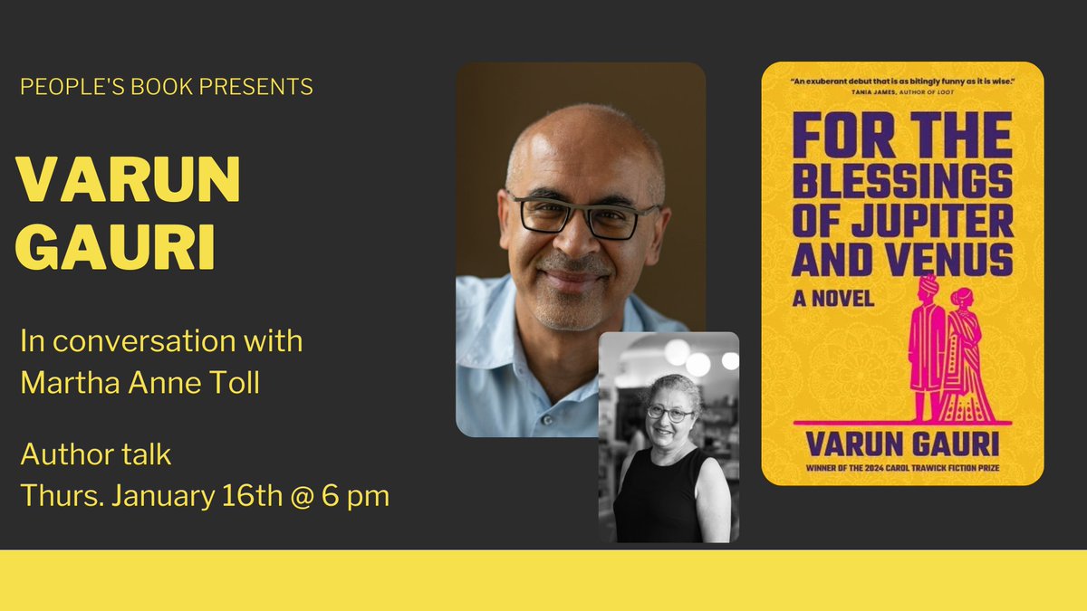 WWPH The Washington Writers' Publishing House (@wwphpress) on Twitter photo TONIGHT!! Thurs. Jan. 16th- at one of our favorite bookstores, PEOPLE'S BOOK in Takoma Pk-- our 2024 award-winning <a href="/varungauri/">Varun Gauri</a>, in conversation with the literary critic (and novelist!) <a href="/marthaannetoll/">Martha Anne Toll</a>! Find out why this novel is one of NPR's BOOKS WE LOVE! #writerslift TONIGHT!! Thurs. Jan. 16th- at one of our favorite bookstores, PEOPLE'S BOOK in Takoma Pk-- our 2024 award-winning <a href="/varungauri/">Varun Gauri</a>, in conversation with the literary critic (and novelist!) <a href="/marthaannetoll/">Martha Anne Toll</a>! Find out why this novel is one of NPR's BOOKS WE LOVE! #writerslift