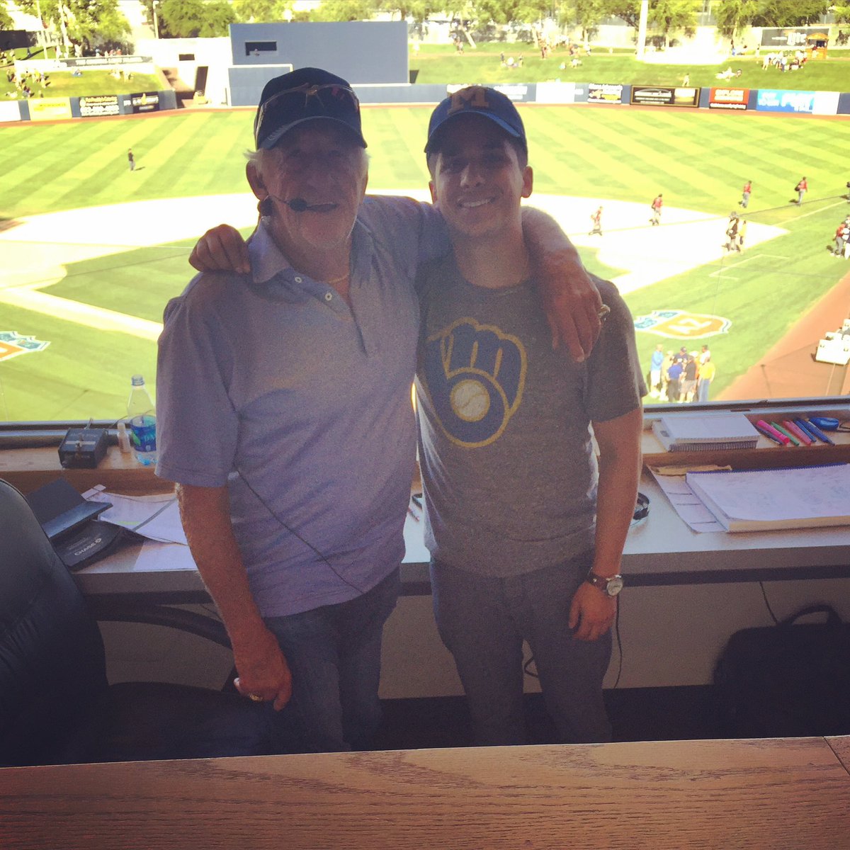 MikeAttanasio's tweet photo. An immeasurable loss for the Brewers family and for mine. Ueck was a constant source of joy, laughter and love throughout the 20 years since we met. He had the supernatural ability to make the mundane sound fascinating (see video). The term ‘GOAT’ is thrown around a lot, but he truly was the greatest of all time on the mic and one of the greatest people of all time off it. I’ll never forget how proud I was to introduce him to my daughter - he was adamant about spending time with her before what ended up being the last game he ever called. The way he lit up when he held her despite how difficult a time he was having will always stick with me. I’ll always remember the bond he had with my late grandfather, the constant stream of jokes they cracked together. He was one of my dad’s best friends. He always made fun of my mom for how nervous she’d get during games, but he made her laugh about it, which always calmed her down. His ability to connect with all people of all ages was so unique and special. There will never be another Ueck.
