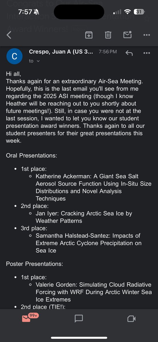 XiaLi_UU's tweet photo. Excited to share that my first UG mentee, Yash (Jan) Iyer, earned 2nd place for his oral presentation at the 2025 AMS, titled 'Cracking Arctic Sea Ice by Weather Patterns'! Such a proud and rewarding moment!! https://t.co/vShHXcfNZP