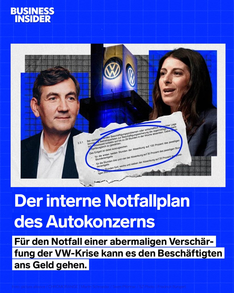 Was bisher kaum bekannt ist: Für den Notfall einer abermaligen Verschärfung der VW-Krise kann es den Beschäftigten ans Geld gehen. Und es droht weiterer Ärger – etwa bei Versetzungen:
businessinsider.de/wirtschaft/wen…
