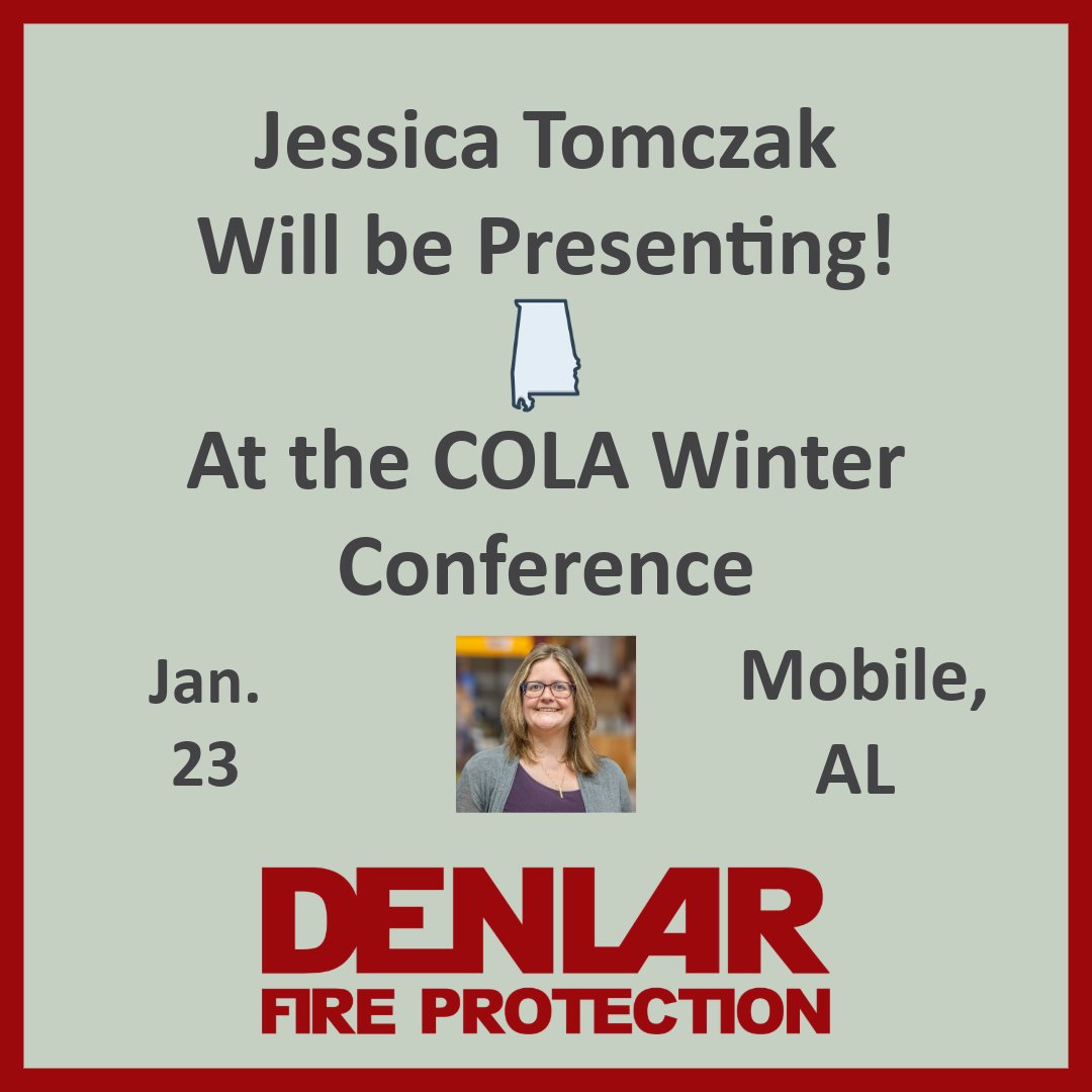 DenlarFire's tweet photo. Our Sales Manager Jessica Tomczak will be at the Code Officials of Lower Alabama winter conference Thursday January 23 at 8am! Learn about Denlar, and connect with us.
https://t.co/RQPwZ9g25Z
#conference #codeofficials #alabama #fireprotection https://t.co/ro61OWjCRI