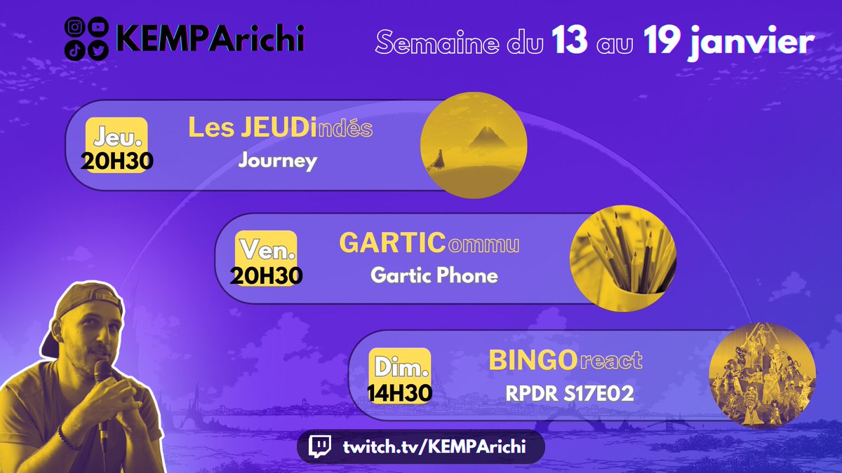 Planning qui arrive un peu tard, mais en même temps la semaine commence tard 🤓

JOURNEY pour le nouvel épisode des JEUDIndés, ce soir sur Twitch !