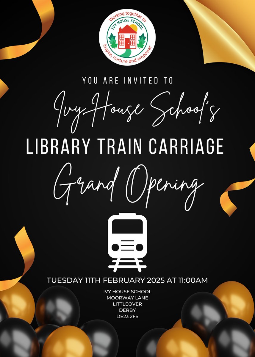 IvyHouseSchool's tweet photo. 🎉 Grand Opening of the Ivy House School Train Carriage Library! 🎉 

📅 11th Feb 2025 | ⏰ 11:00am
📍 Ivy House School, Moorway Lane, Littleover, Derby, DE23 2FS 

Exciting times ahead with Baasit Siddiqui (@SiddiquiEdu) from Gogglebox! 📚✨ https://t.co/LDxukoqrq5