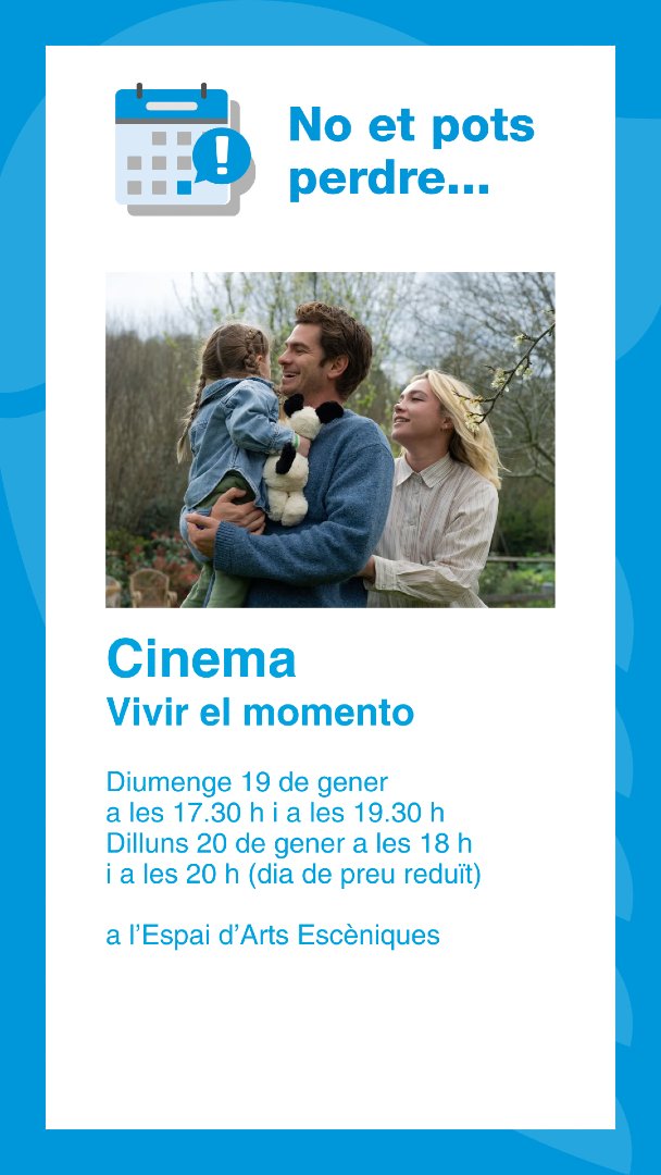 🗓️ AGENDA #Alella #Maresme

📸 Exposició
📍 17/1 - 19 h - <a href="/canmanyearts/">Can Manyé</a>

🎭 Teatre
📍 18/1 - 19.30 h - Espai Arts Escèniques
🎟️ Entrades: alella.koobin.cat/index.php?acti…

🎥 Cinema
📍 19 i 20/1 - Espai Arts Escèniques

ℹ️ Més info: alella.cat/agenda_cultura…