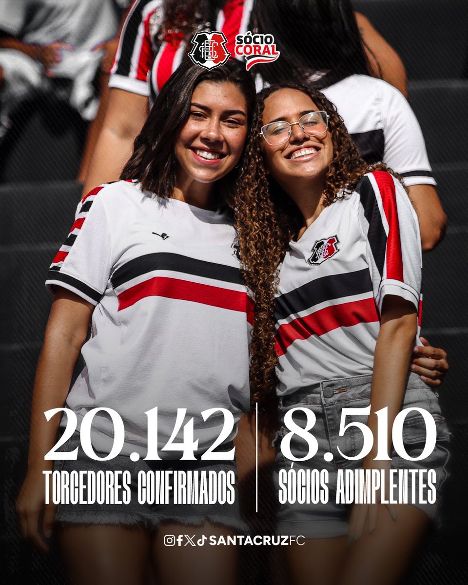 SantaCruzFC's tweet photo. 🚨 Atenção, Nação!

O Arruda vai pulsar hoje à noite! Já somos mais de 20 mil torcedores confirmados para a partida entre Santa Cruz x Petrolina, às 20h. Restam menos de 4 mil ingressos disponíveis. Corre pra garantir o seu!

Além disso, temos outro motivo para comemorar: saímos de 1.500 Sócios Adimplentes no início de dezembro para 8.510 até agora. 🐍💪🏼

A torcida mais apaixonada faz a diferença! Vamos juntos lotar o Arruda e empurrar o Time do Povo! ⚫⚪🔴