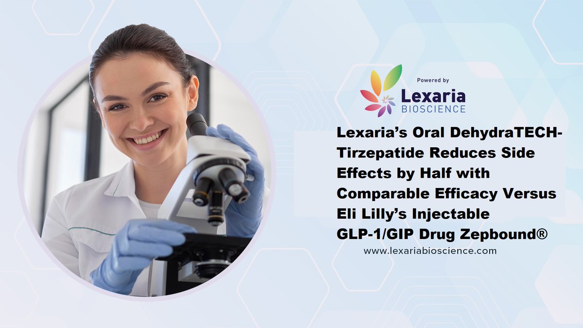 Lexaria’s Oral DehydraTECH-Tirzepatide Reduces Side Effects by Half with Comparable Efficacy Versus Eli Lilly’s Injectable GLP-1/GIP Drug Zepbound®

lexariabioscience.com/2025/01/14/lex…

$LEXX #weightloss #weightlossmeds #glp1 #loseweight #diabetes #jpm25 #jpm2025 #obesity