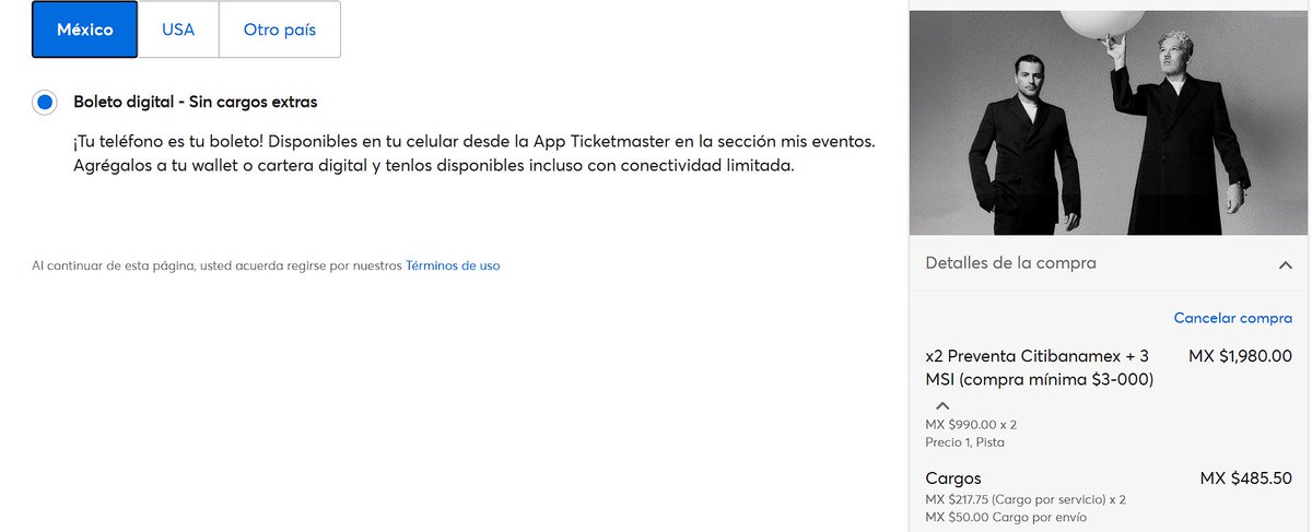 ferv12's tweet photo. @Ticketmaster_Me por qué si el boleto digital es "sin cargos extras" en el desglose de los cargos hay dos cargos? El cargo por servicio y $50 mxn de "cargo de envío"
@Profeco @AtencionProfeco https://t.co/j4Wep4cjGj