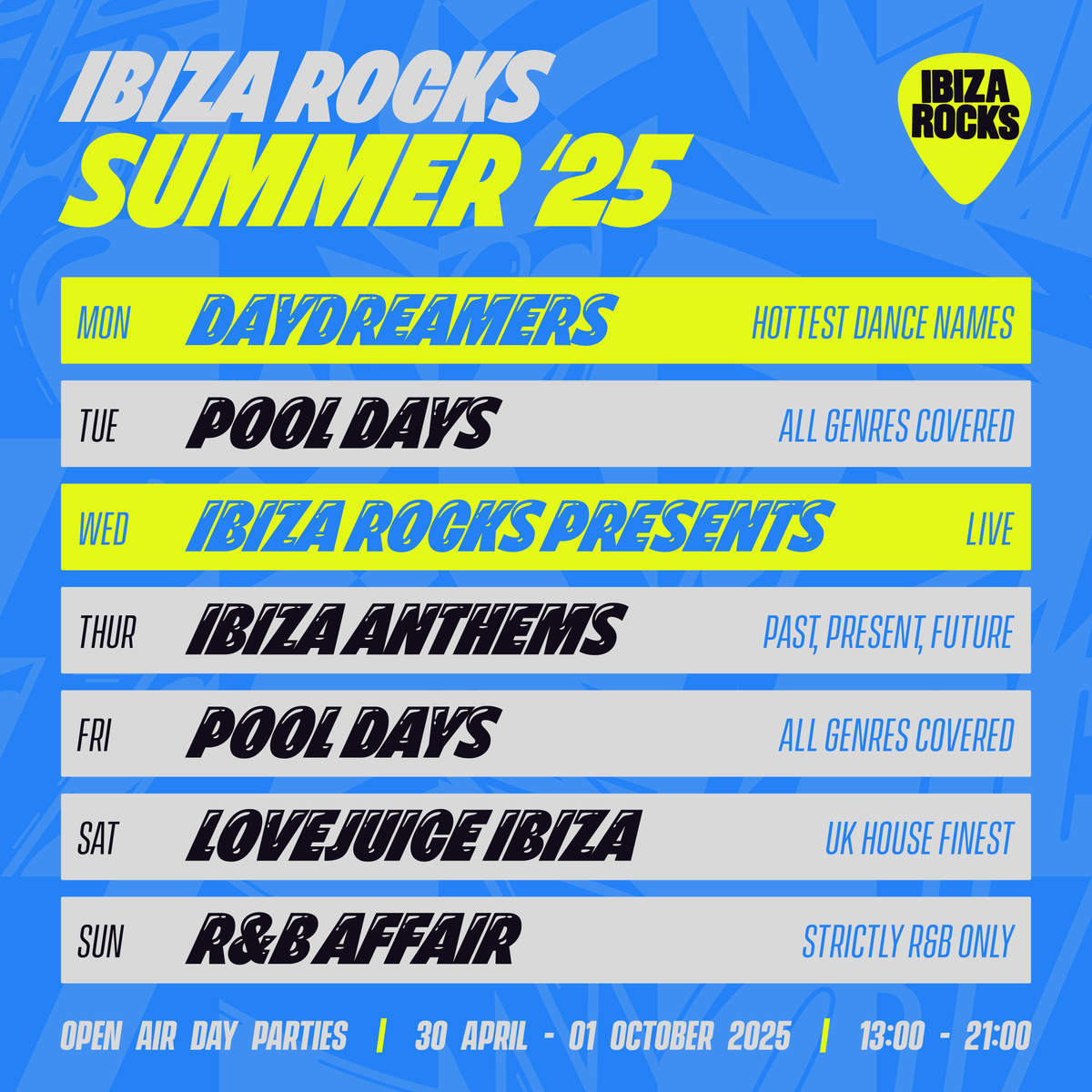 ibizarocks's tweet photo. 𝐒𝐔𝐌𝐌𝐄𝐑 𝟐𝟎𝟐𝟓 ☀️🐬👙

From fresh new concepts to the return of iconic parties, we bring you 7 days of open-air parties, each with its own unique vibe &amp; genre

Join here https://t.co/G64Ftk9X4Z for
👉 early access to line up &amp; tickets
👉 10% off rooms with tickets included https://t.co/HFypOHaLxr