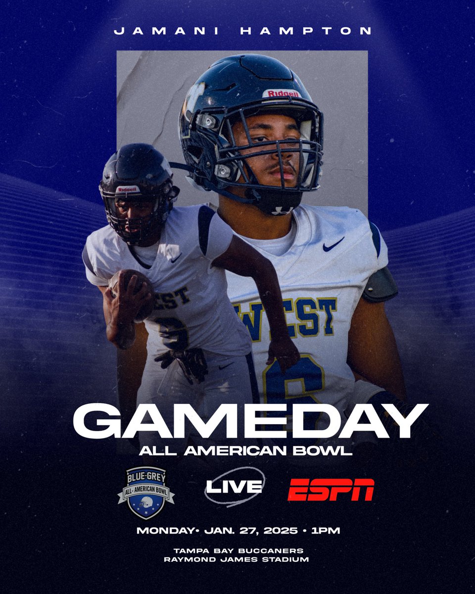 Jamani Hampton (@jamanihampton) on Twitter photo I will be attending this year <a href="/BlueGreyFB/">Blue-Grey All-American Bowl</a> 2025 All American Bowl! Thankful for the opportunity ....
GPA 3.0 - C/O 25 RB-ATH
Highlights --> : hudl.com/v/2PzNaG
2024 CIF SJAA Utility POTY | 2x 1st Team League RB | 2x MVP | 2x All American
<a href="/BrandonHuffman/">Brandon Huffman</a>|<a href="/247Sports/">247Sports</a> I will be attending this year <a href="/BlueGreyFB/">Blue-Grey All-American Bowl</a> 2025 All American Bowl! Thankful for the opportunity ....
GPA 3.0 - C/O 25 RB-ATH
Highlights --> : hudl.com/v/2PzNaG
2024 CIF SJAA Utility POTY | 2x 1st Team League RB | 2x MVP | 2x All American
<a href="/BrandonHuffman/">Brandon Huffman</a>|<a href="/247Sports/">247Sports</a>