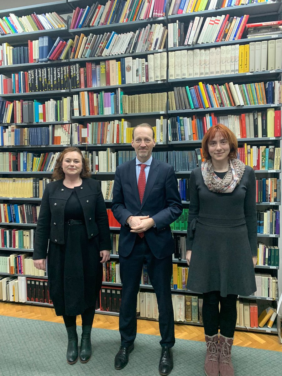 AustriainBIH's tweet photo. Friendly exchange with very dedicated representatives of the National and University Library of #BiH. #NUBBIH is central for 🇧🇦 identity and hosts the Austrian Library. 🇦🇹 will continue to support a long-term solution for the 7 cultural institutions of significance for #BiH https://t.co/2opRIhswPK