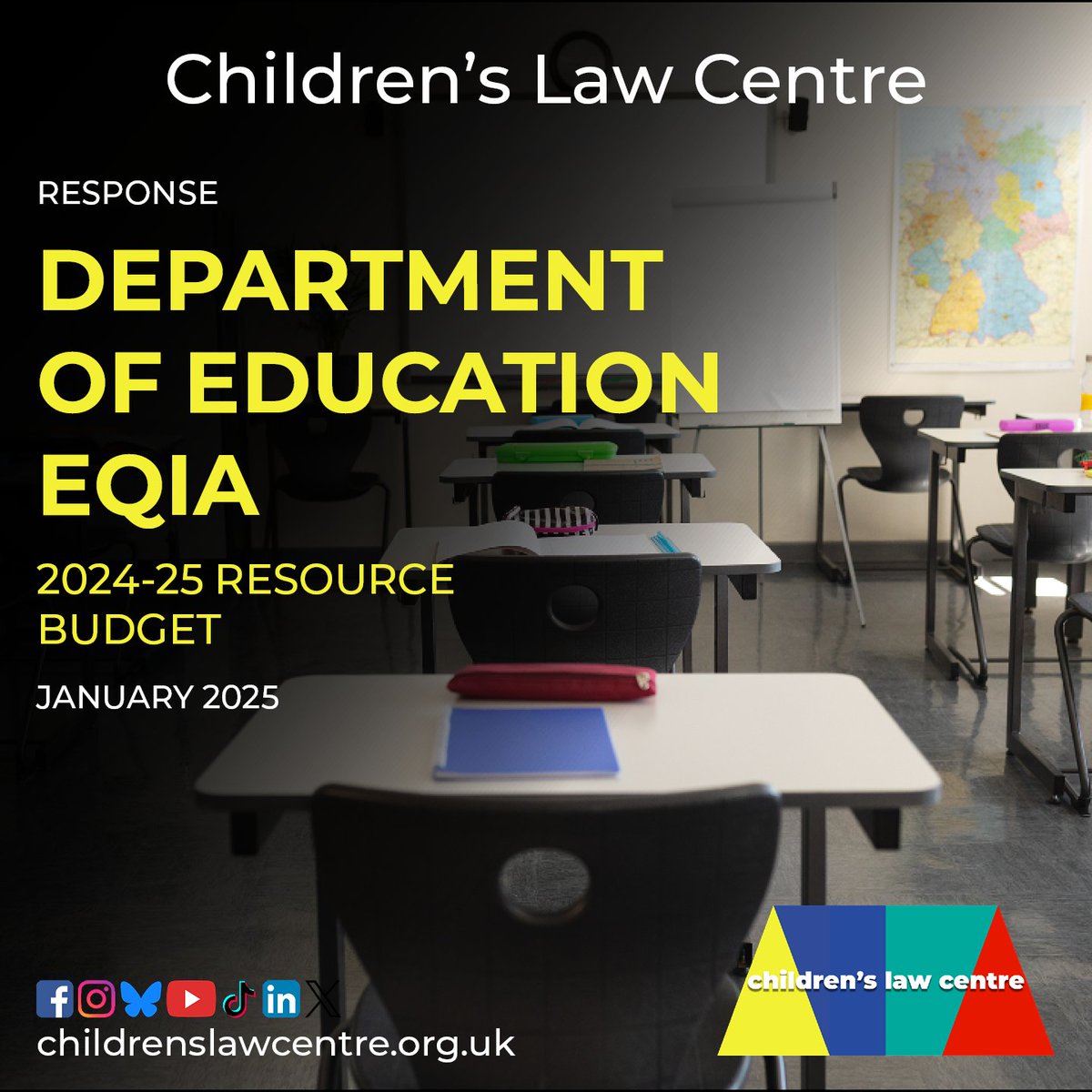 Our response to the Department of Education's EQIA: 2024-25 Resource Budget consultation is now available on our website.

Find it at childrenslawcentre.org.uk/?mdocs-file=78…
