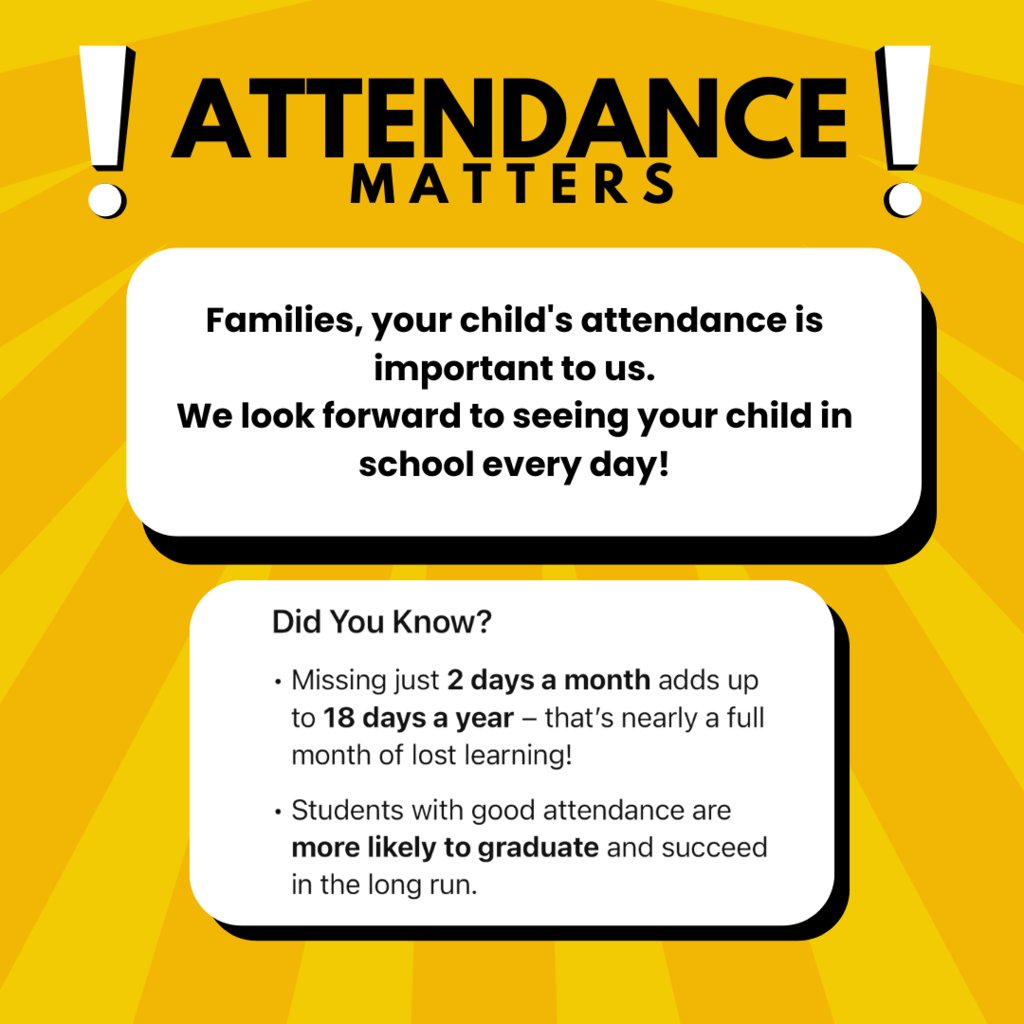 Northern Parkway School, Just now
Families, your child's attendance is important to us!