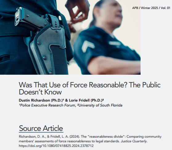 kirkluther's tweet image. 1/ 🚨 Day 10 of our Applied Police Briefings Winter 2025 spotlight! 🚨
Today’s feature: “Was That Use of Force Reasonable? The Public Doesn’t Know” by Dustin Richardson &amp;amp; @lfridell. A thread 🧵👇 #UseOfForce #CommunityTrust