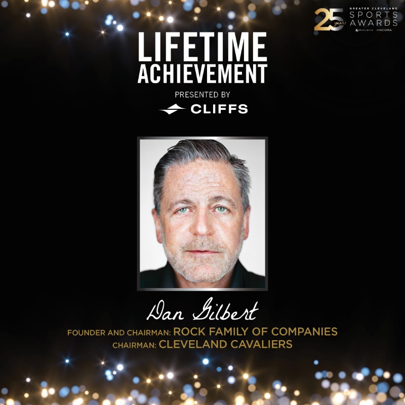 cavs's tweet photo. The Greater Cleveland Sports Awards are proud to announce that Dan Gilbert, chairman of the Cleveland Cavaliers and founder and chairman of Rocket Companies, will be honored with the Lifetime Achievement Award presented by @CLE_CLF. #LetEmKnow