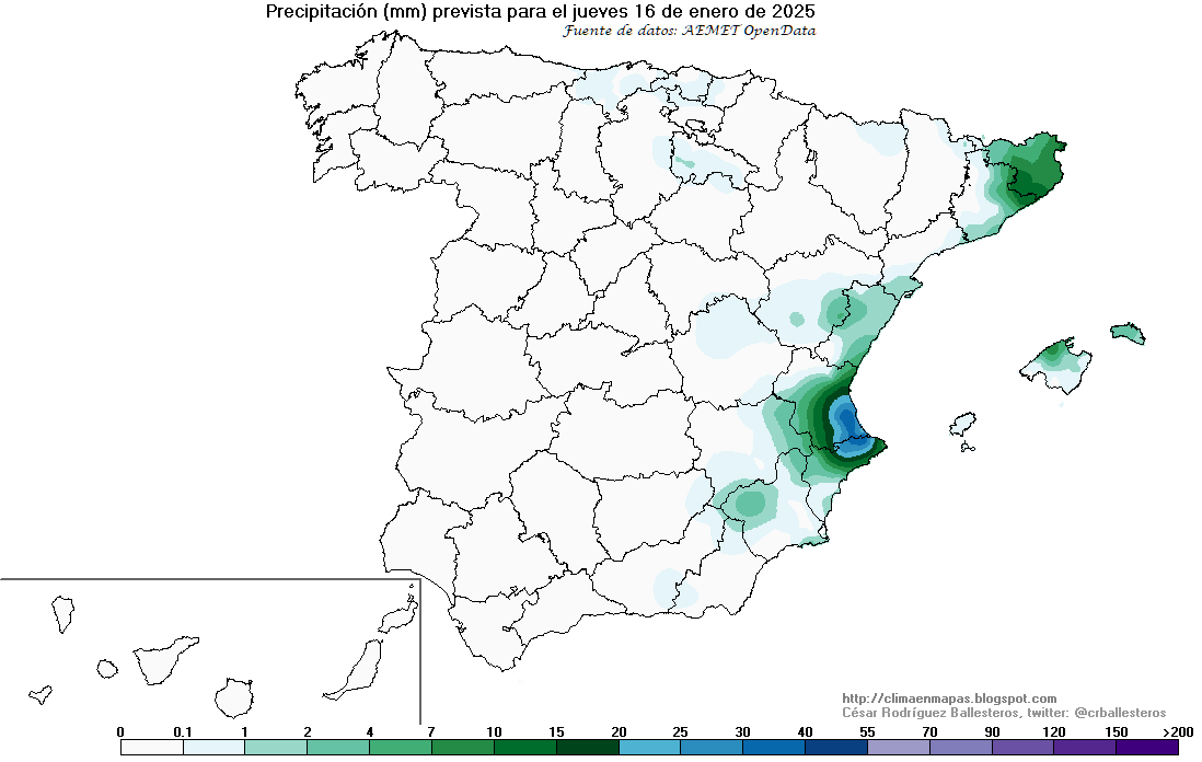 crballesteros's tweet photo. #ClimaEnMapas. Precipitación prevista para hoy y mañana, elaborada con la predicción horaria por municipios de #AemetOpenData
Más información en: https://t.co/Ybb01g4I18 https://t.co/uVa1cGAMle