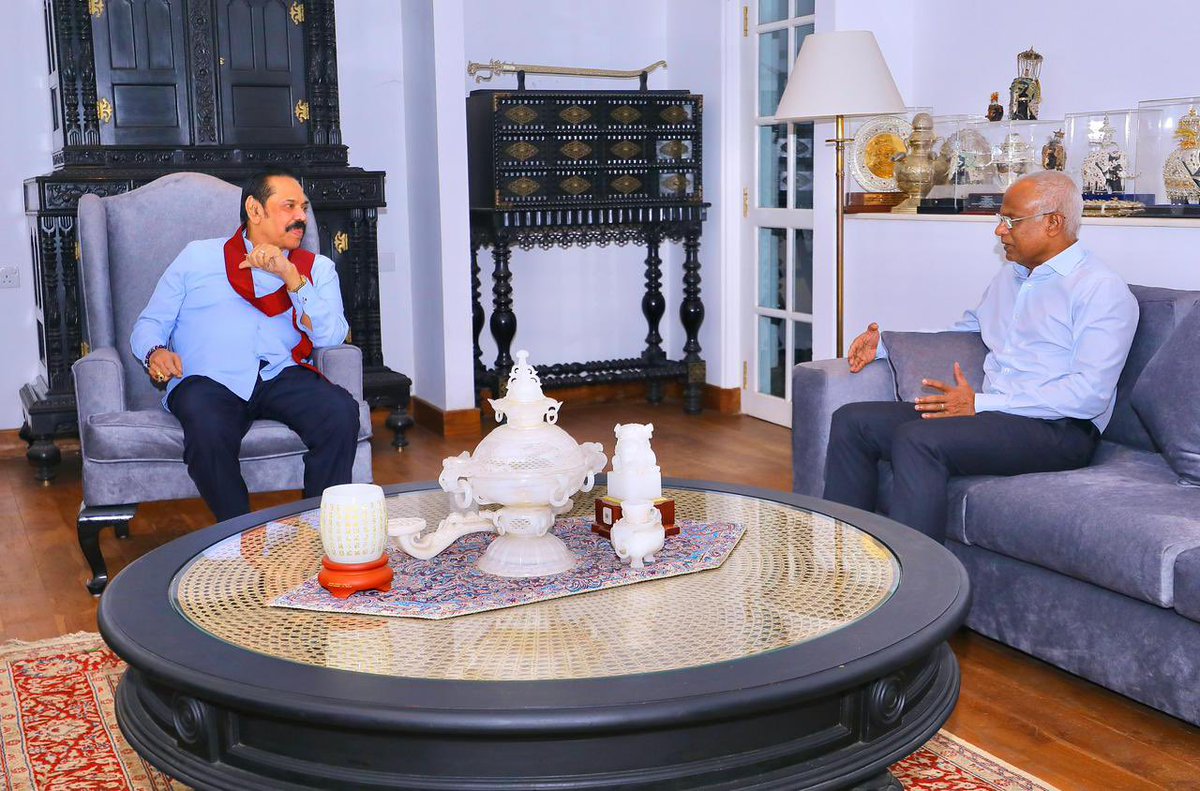 Ibrahim Mohamed Solih (@ibusolih) on Twitter photo Had a very warm and cordial afternoon meeting with President Mahinda Rajapaksa (<a href="/PresRajapaksa/">Mahinda Rajapaksa</a>)and President Gotabaya Rajapaksa (<a href="/GotabayaR/">Gotabaya Rajapaksa</a>) in Colombo. Our discussions touched on the special relations between Maldives and Sri Lanka as well as challenges and opportunities we Had a very warm and cordial afternoon meeting with President Mahinda Rajapaksa (<a href="/PresRajapaksa/">Mahinda Rajapaksa</a>)and President Gotabaya Rajapaksa (<a href="/GotabayaR/">Gotabaya Rajapaksa</a>) in Colombo. Our discussions touched on the special relations between Maldives and Sri Lanka as well as challenges and opportunities we