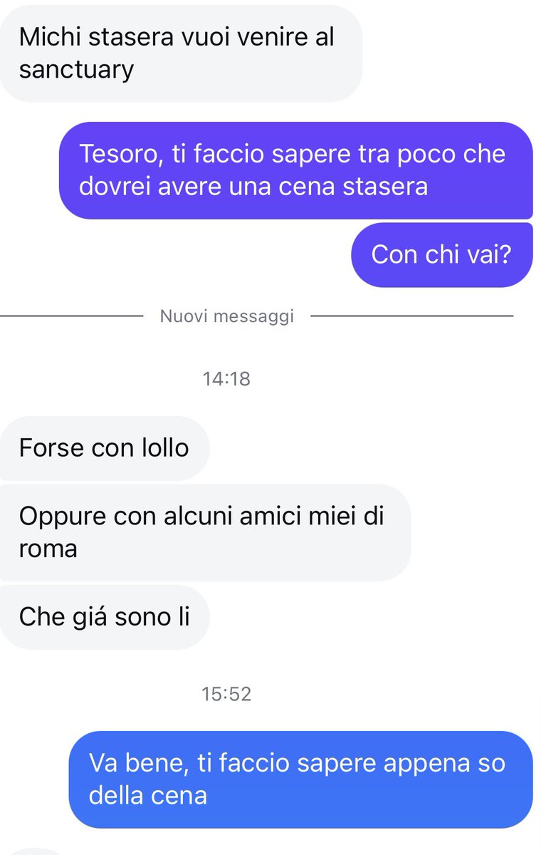 Lui è il migliore amico di mio marito che mi invita a fare serata con lui e altri suoi amici. Ma non c’è mio marito ( lollo è un altro amico) quindi ovviamente non andrò.
La follia.