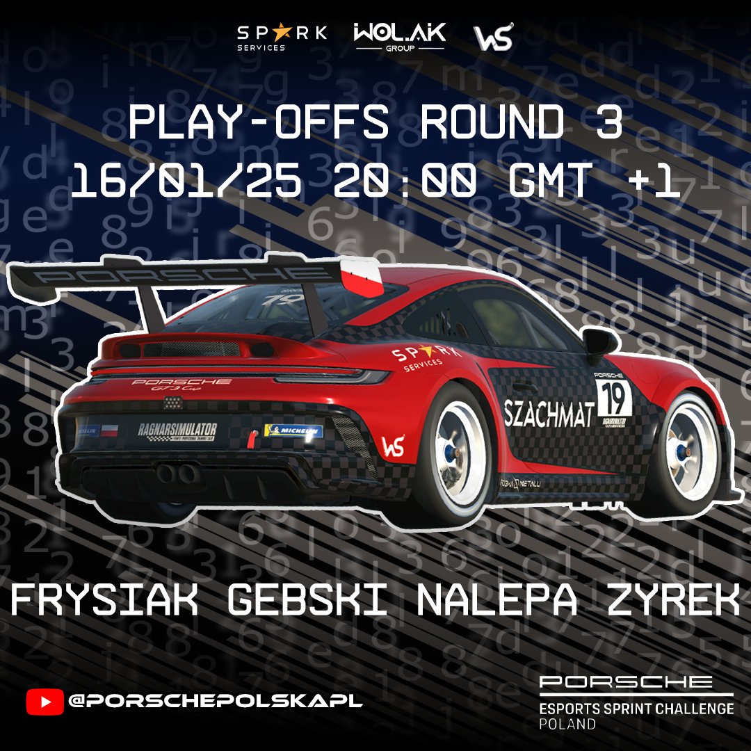 TeamSzachMat's tweet photo. 🏁Today at 8:00 PM you will be able to watch the competition in the play-offs to Porsche Esports Sprint Challenge Poland. Four our drivers advanced to the third play-offs round. Nobody of our drivers aren't confident advance to championships.

🤙 Good luck boys! https://t.co/oLlgBrfSE3