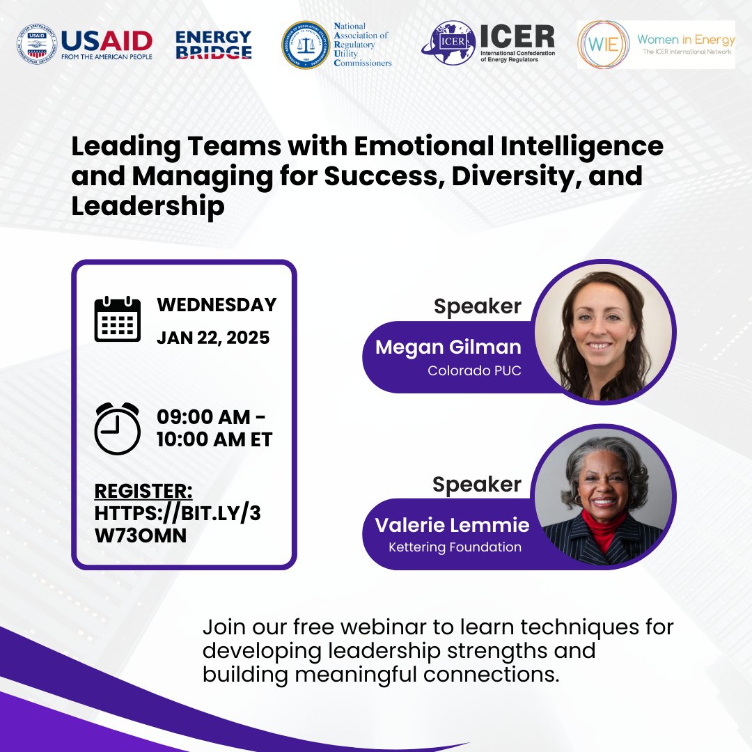 NARUC's tweet photo. Remember to register for this upcoming @USAIDEurope, NARUC, and @IcerWomen webinar! Women leaders will be sharing advice on how to better understand, support, and motivate your team members for a more collaborative and productive work environment.
Register here: https://t.co/cA834TN4uj
