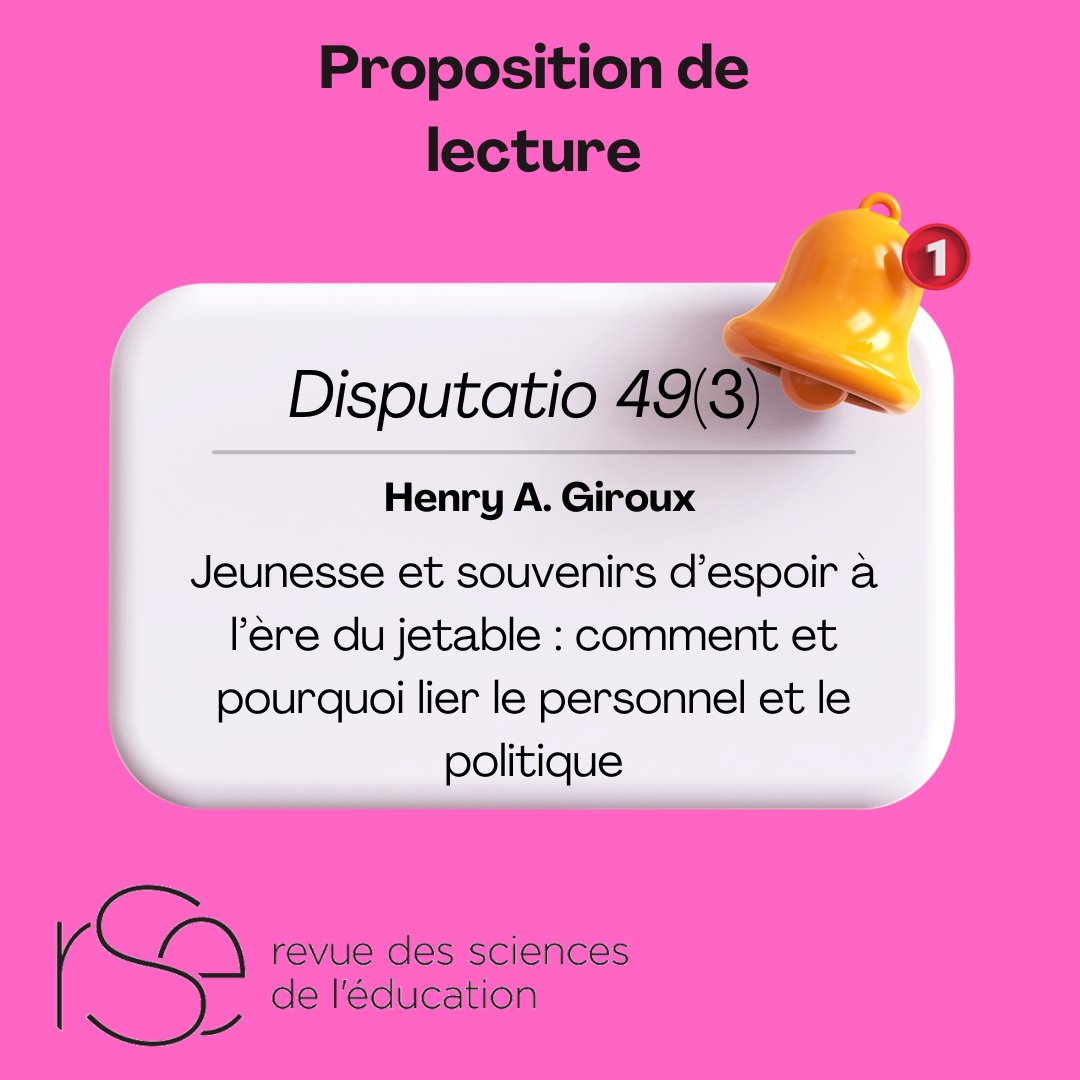 À travers son récit personnel des quartiers populaires de Providence, Henry A. Giroux examine comment la démocratie et la solidarité, autrefois porteuses d'espoir, sont aujourd’hui fragilisées par l’intolérance et les discours extrêmes. 
erudit.org/fr/revues/rse/…