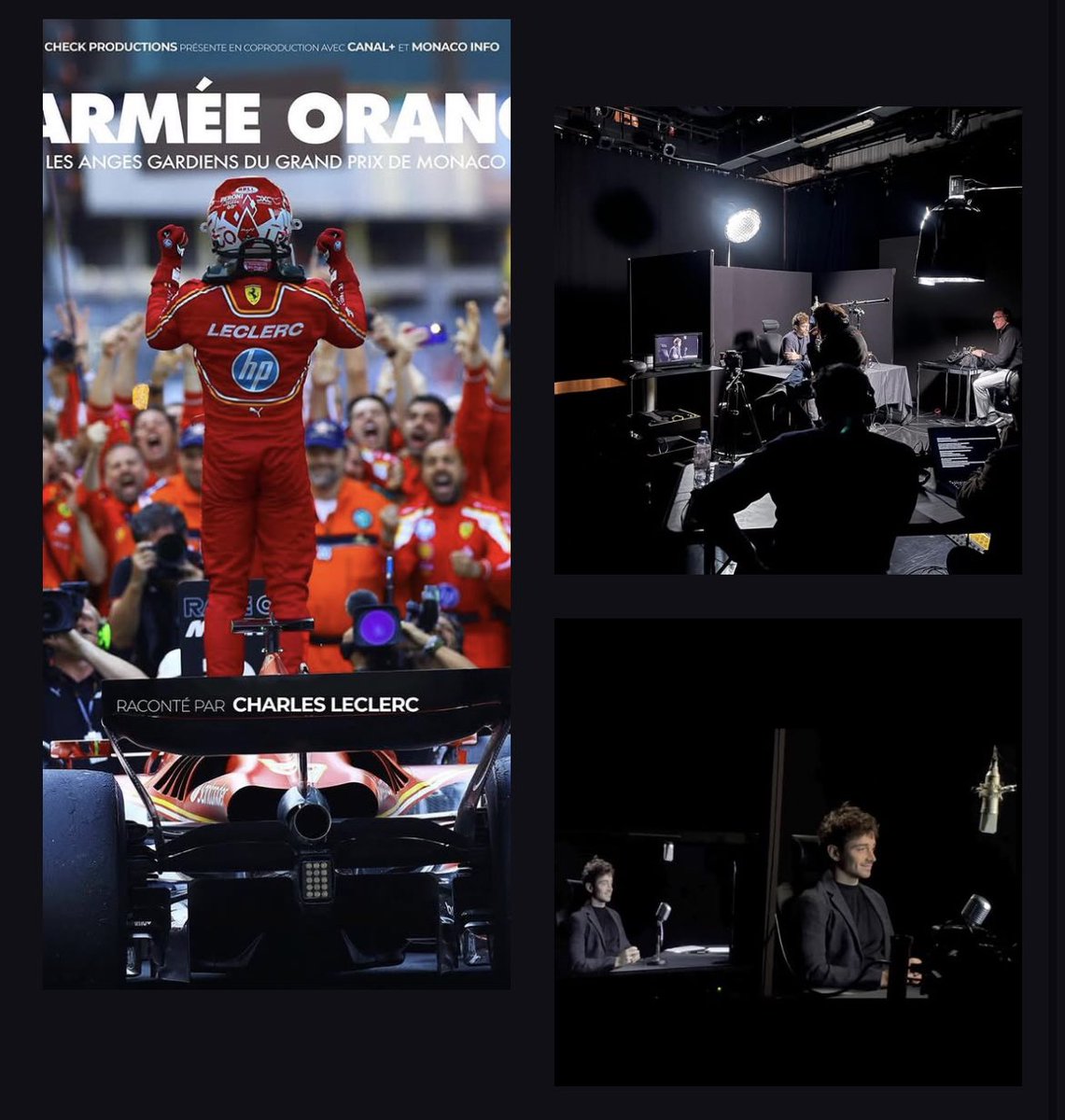 Enregistrement de la voix off de <a href="/Charles_Leclerc/">Charles Leclerc</a> pour notre nouveau documentaire « L’Armée orange » consacré aux incroyables commissaires de piste du Grand Prix de Monaco. Coming soon <a href="/canalplus/">CANAL+</a> et <a href="/monaco_info/">monaco</a> #CheckProd <a href="/ACM_Media/">Automobile Club de Monaco</a>
