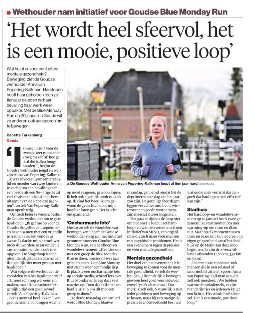 Anna van Popering-Kalkman (@annavanpopering) on Twitter photo Doe je mee?
Maandag 20 januari 2025 is het Blue Monday, zogenaamd de meest depressieve dag van het jaar. Juist op deze dag gaan we in héél Nederland (hard-)lopen, tegen depressie en vóór menta
Schrijf je in via onderstaande link!
lnkd.in/emvs4TRv
<a href="/GemeenteGouda/">Gemeente Gouda</a> Doe je mee?
Maandag 20 januari 2025 is het Blue Monday, zogenaamd de meest depressieve dag van het jaar. Juist op deze dag gaan we in héél Nederland (hard-)lopen, tegen depressie en vóór menta
Schrijf je in via onderstaande link!
lnkd.in/emvs4TRv
<a href="/GemeenteGouda/">Gemeente Gouda</a>