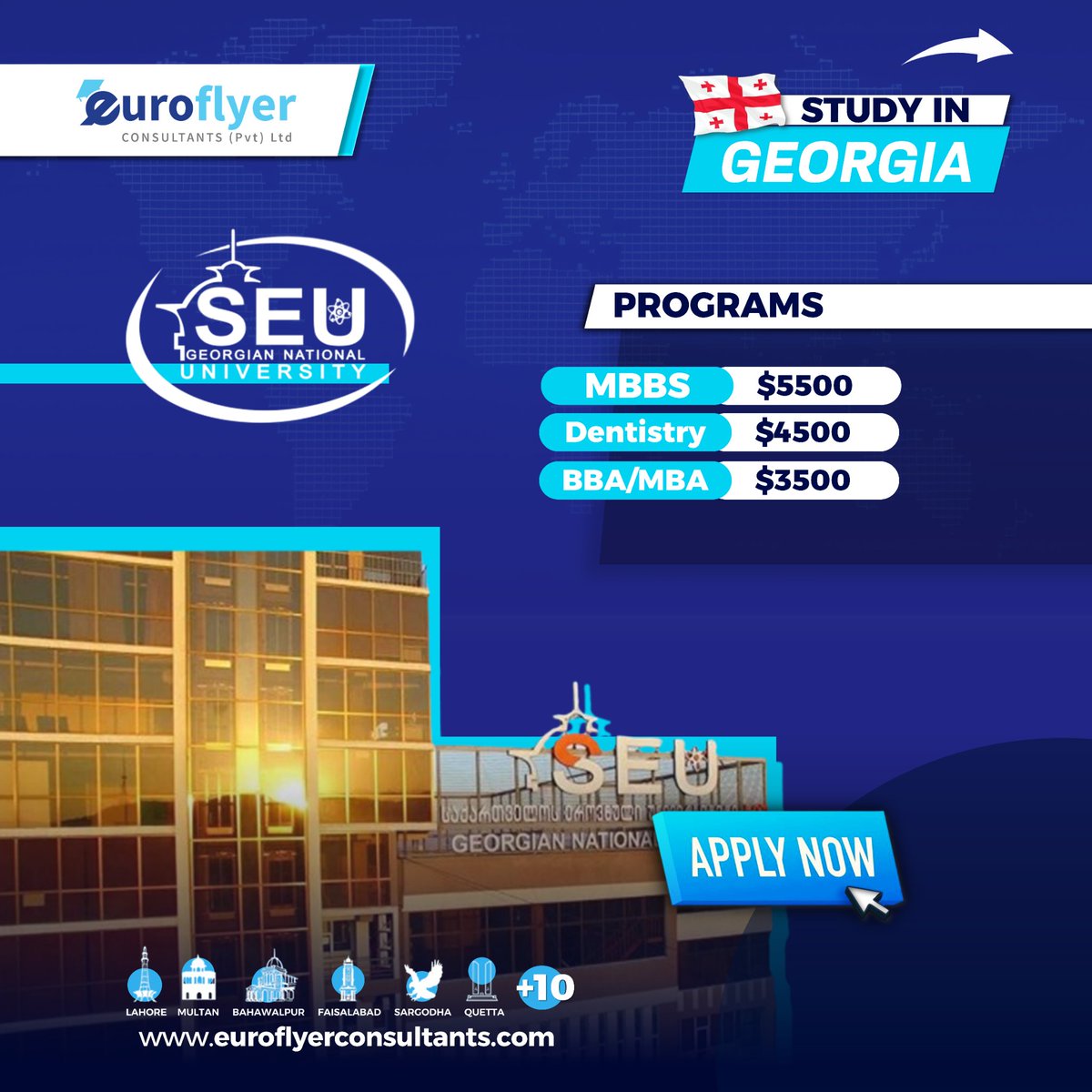 EuroflyerSpain's tweet photo. 🌍 Study in Georgia with Euroflyer Consultants
🎓 Your gateway to world-class education at SEU Georgian National University!

📚 Programs Offered:
🩺 MBBS: $5500/year
🦷 Dentistry: $4500/year
💼 BBA/MBA: $3500/year

💻 Apply Now to kickstart your international academic journey! https://t.co/TXoTmwFe5g