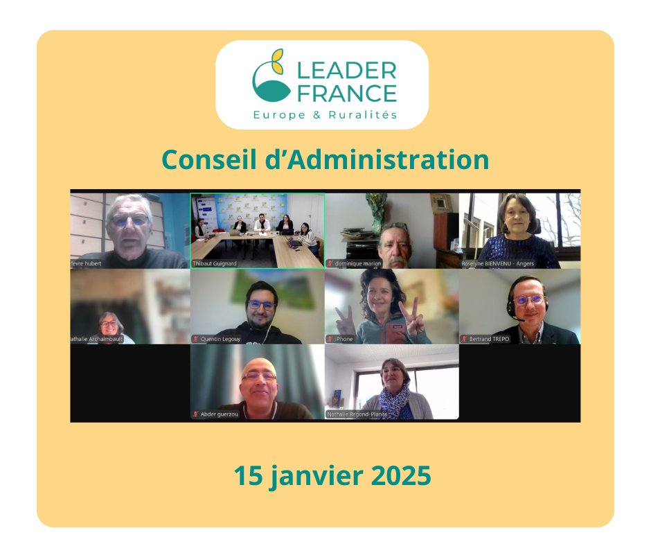 15/01 : 1er Conseil d'Administration de 2025

Le Conseil d'Administration et l'équipe technique de Leader France vous donnent rendez-vous dans les prochaines semaines  pour la mise en place de ces nouvelles actions ! 

#Leader #leaderfrance #UnionEuropeenne #developpementrural