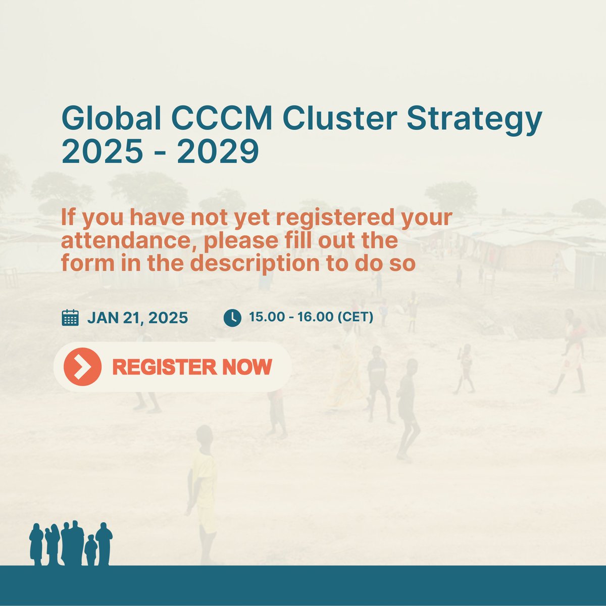 CCCM Cluster (@cccmcluster) on Twitter photo Launch of Global hashtag#CCCM Cluster Strategy (2025-2029)
If you have not yet registered your attendance, please fill out the form below:
🗓 Date: 21 January 2025
⏰ Time: 15.00 - 16.00 PM (CET) Geneva time
🔗 Register here: lnkd.in/dmn238xF
<a href="/Refugees/">UNHCR, the UN Refugee Agency</a> <a href="/UNmigration/">IOM - UN Migration 🇺🇳</a> Launch of Global hashtag#CCCM Cluster Strategy (2025-2029)
If you have not yet registered your attendance, please fill out the form below:
🗓 Date: 21 January 2025
⏰ Time: 15.00 - 16.00 PM (CET) Geneva time
🔗 Register here: lnkd.in/dmn238xF
<a href="/Refugees/">UNHCR, the UN Refugee Agency</a> <a href="/UNmigration/">IOM - UN Migration 🇺🇳</a>